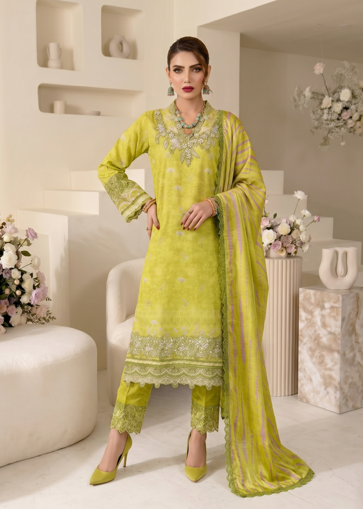 Pakistani Designer Olive Raw Silk Salwar Kameez Online in KSA Riyadh Saudi Arabia Oman Bahrain Qatar