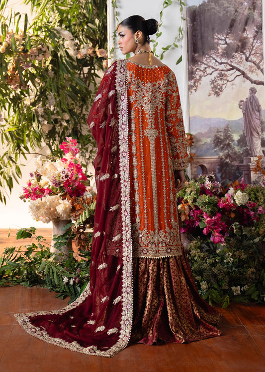 Pakistani Designer Orange Banarasi Gharara Suit Online in Sri Lanka India Australia