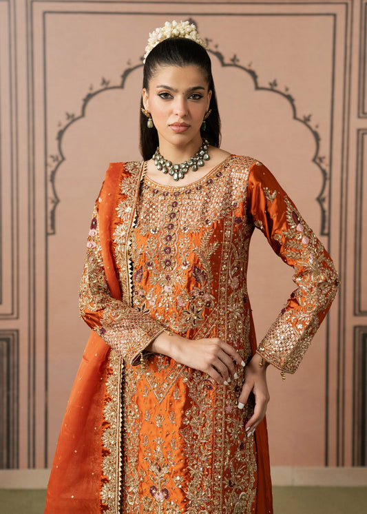 Pakistani Designer Orange Embroidered Shalwar Kameez Online in KSA Riyadh Saudi Arabia Oman Bahrain Qatar