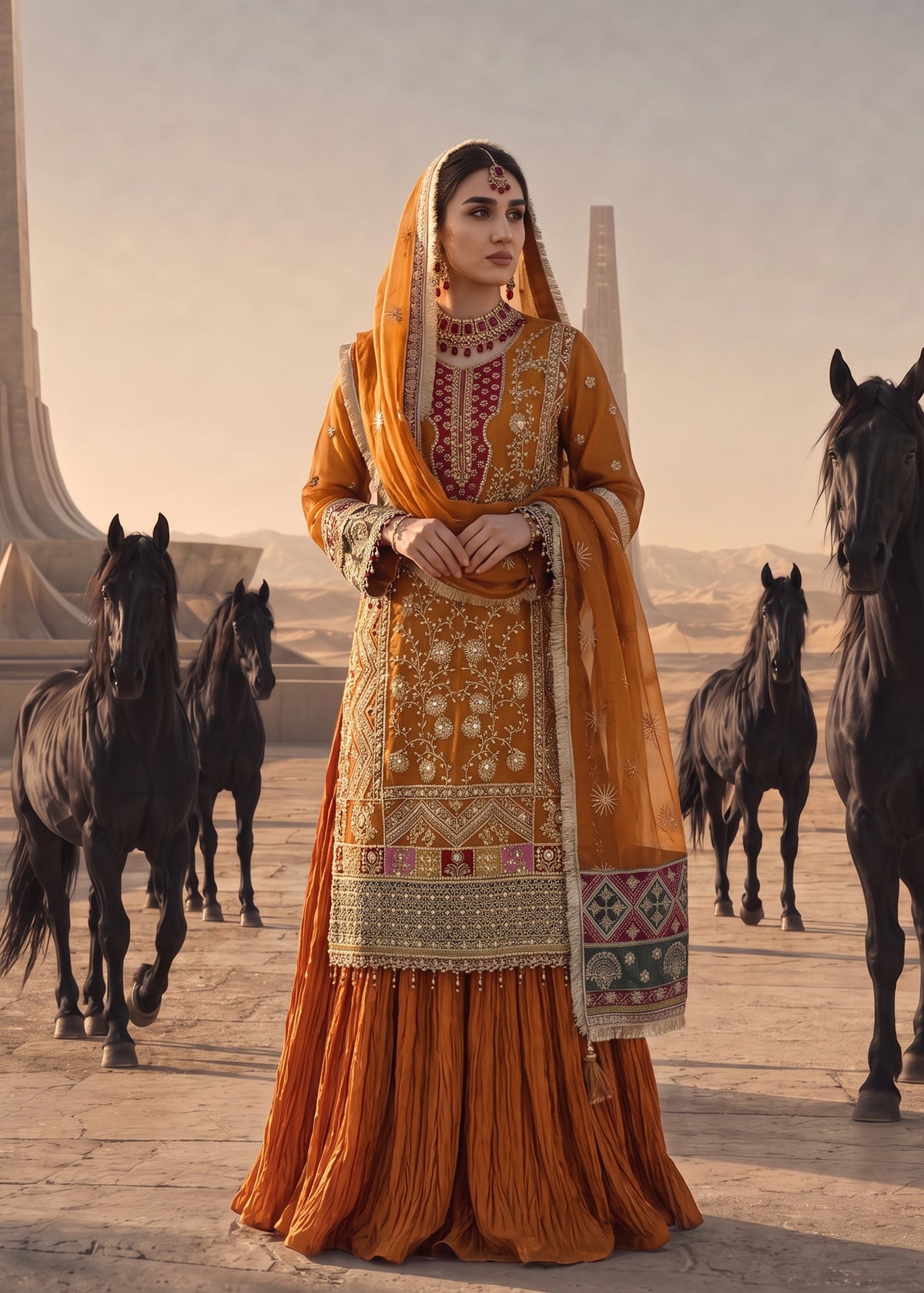 Pakistani Designer Orange Organza Lehenga Choli Online in KSA Riyadh Saudi Arabia Oman Bahrain Qatar
