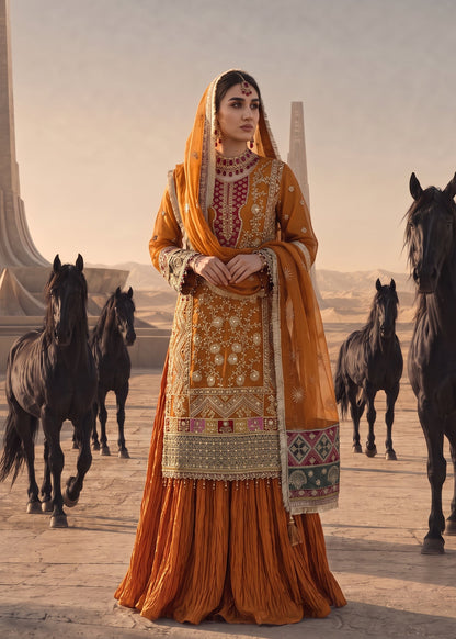 Pakistani Designer Orange Organza Lehenga Choli Online in KSA Riyadh Saudi Arabia Oman Bahrain Qatar
