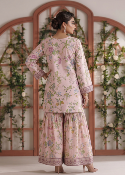 Pakistani Designer Pale Pink Lawn Gharara Online in KSA Riyadh Saudi Arabia Oman Bahrain Qatar