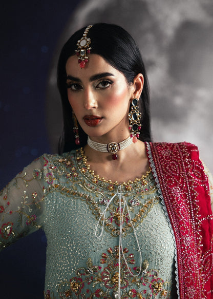 Pakistani Designer Pastel Green Chiffon Wedding Guest Suit Online in KSA Riyadh Saudi Arabia Oman Bahrain Qatar