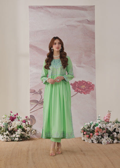 Pakistani Designer Pastel Green Lawn Embroidered Kurta Online in KSA Riyadh Saudi Arabia Oman Bahrain Qatar
