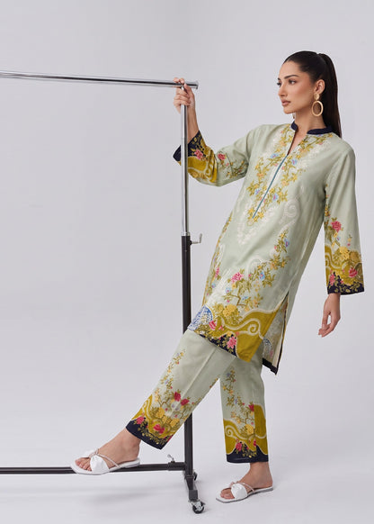 Pakistani Designer Pastel Green Slub Lawn Shalwar Kameez Online in KSA Riyadh Saudi Arabia Oman Bahrain Qatar
