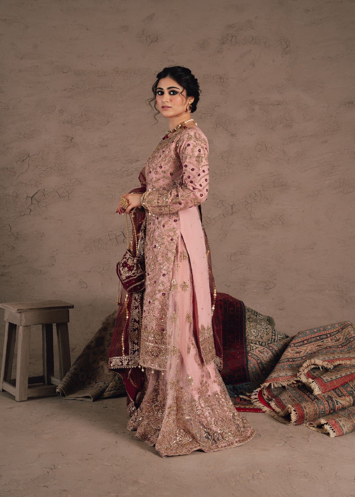 Pakistani Designer Pastel Pink Chiffon Salwar Kameez Online in KSA Riyadh Saudi Arabia Oman Bahrain Qatar