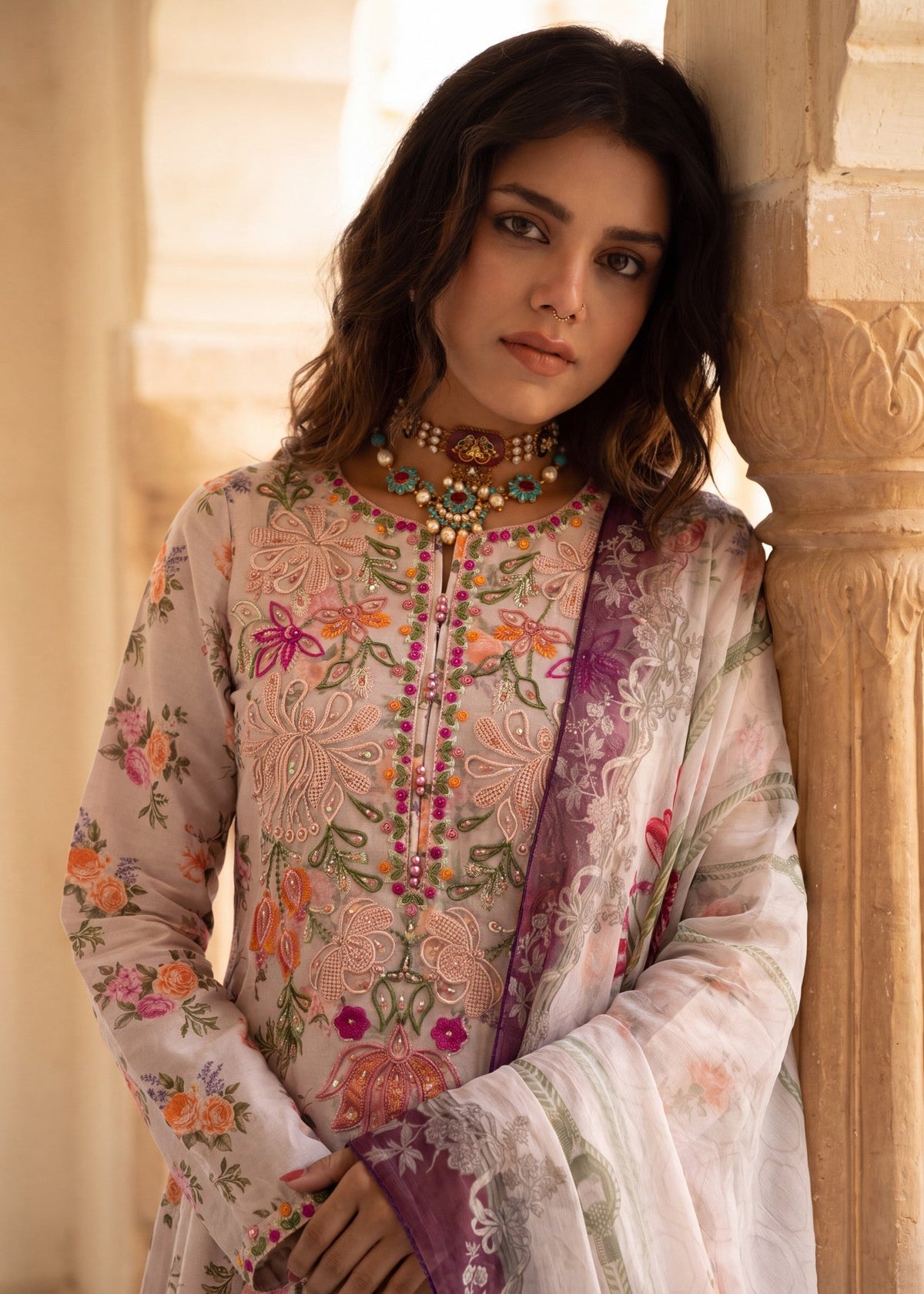 Pakistani Designer Pastel Pink Lawn Salwar Kameez Online in KSA Riyadh Saudi Arabia Oman Bahrain Qatar