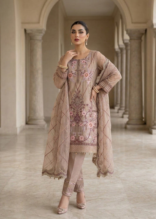 Pakistani Designer Pastel Pink Organza Salwar Kameez Online in KSA Riyadh Saudi Arabia Oman Bahrain Qatar