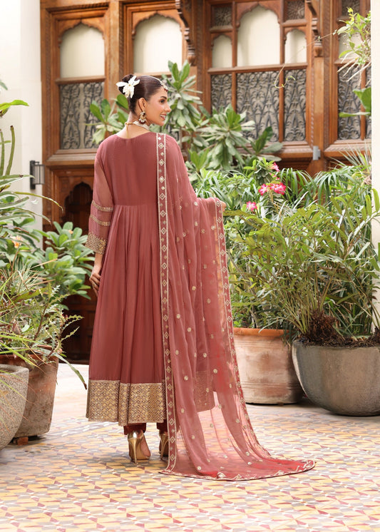 Pakistani Designer Peach Chiffon Salwar Kameez Online in KSA Riyadh Saudi Arabia Oman Bahrain Qatar
