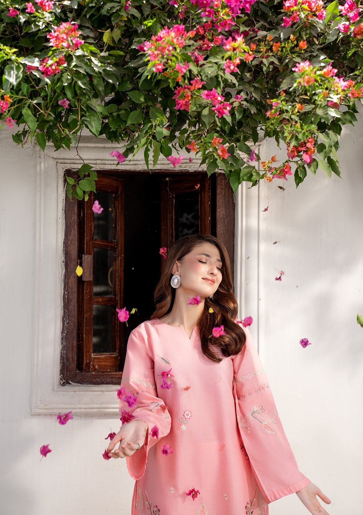 Pakistani Designer Peach Cotton Salwar Kameez Online in KSA Riyadh Saudi Arabia Oman Bahrain Qatar