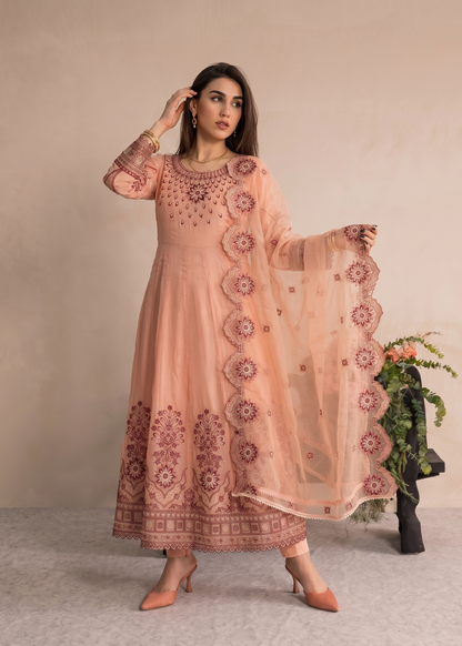 Pakistani Designer Peach Cotton Salwar Kameez Online in KSA Riyadh Saudi Arabia Oman Bahrain Qatar