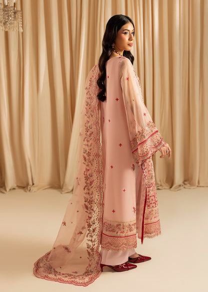 Pakistani Designer Peach Embroidered Organza Suit Online in KSA Riyadh Saudi Arabia Oman Bahrain Qatar