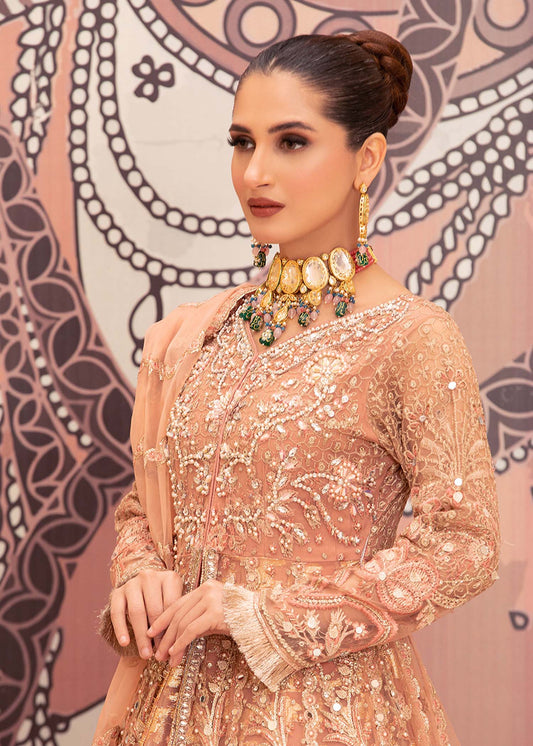 Pakistani Designer Peach Embroidered Wedding Suit Online in KSA Riyadh Saudi Arabia Oman Bahrain Qatar
