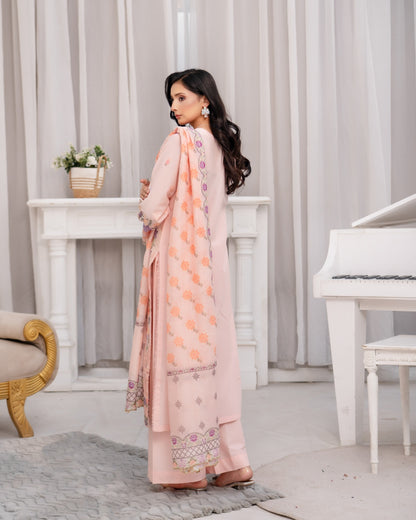 Pakistani Designer Peach Lawn Embroidered Suit Online in KSA Riyadh Saudi Arabia Oman Bahrain Qatar
