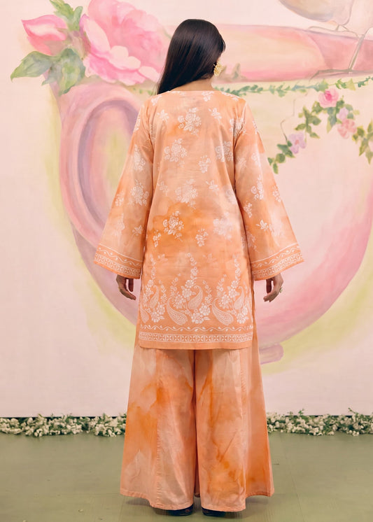 Pakistani Designer Peach Lawn Sharara Gharara Online in KSA Riyadh Saudi Arabia Oman Bahrain Qatar