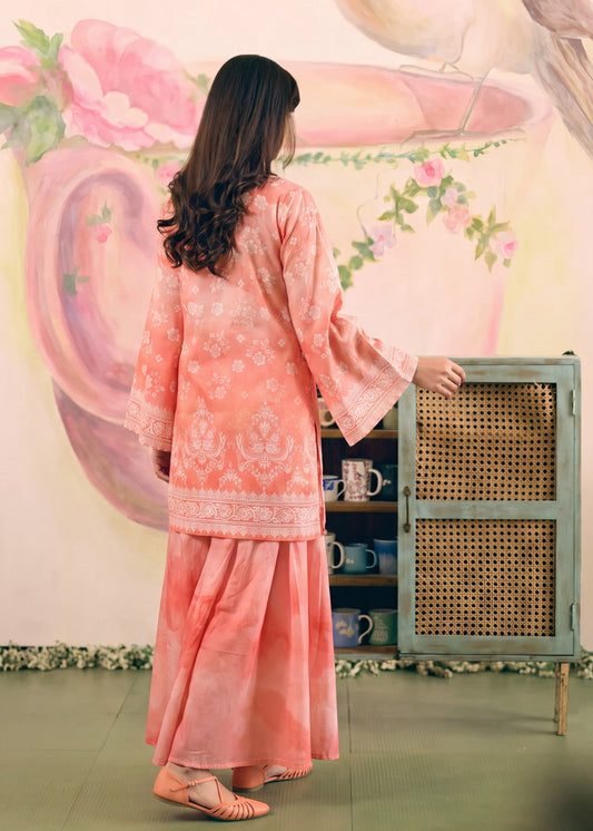 Pakistani Designer Peach Lawn Sharara Gharara Online in KSA Riyadh Saudi Arabia Oman Bahrain Qatar