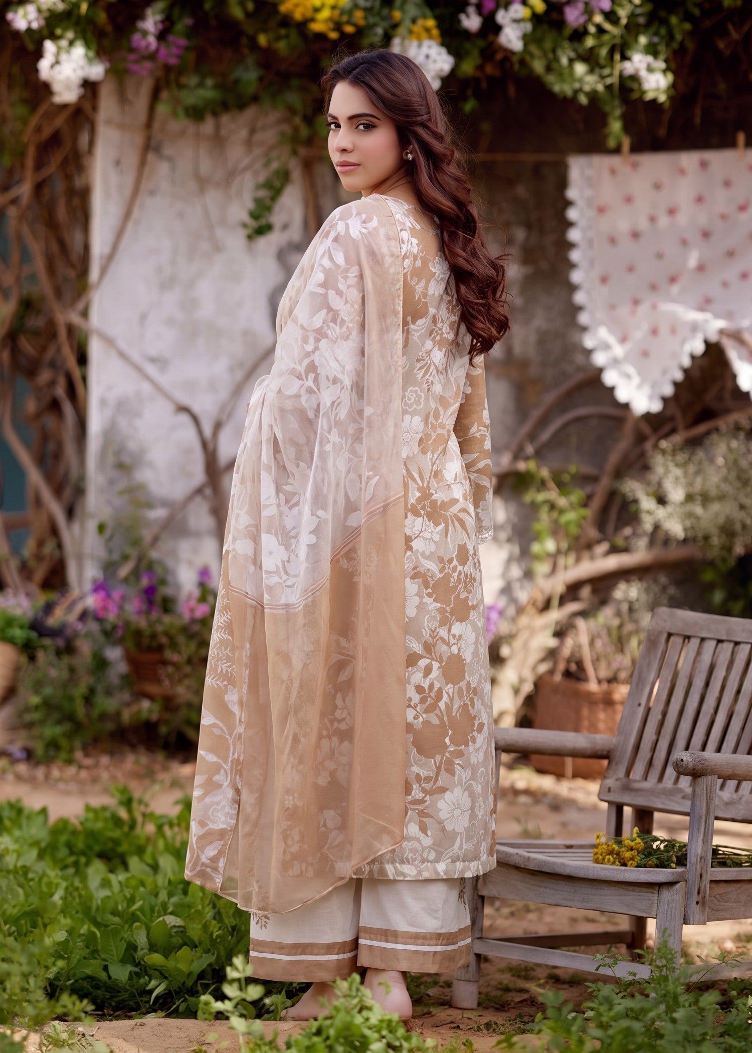 Pakistani Designer Peach Lawn Suit with Embroidery Online in KSA Riyadh Saudi Arabia Oman Bahrain Qatar