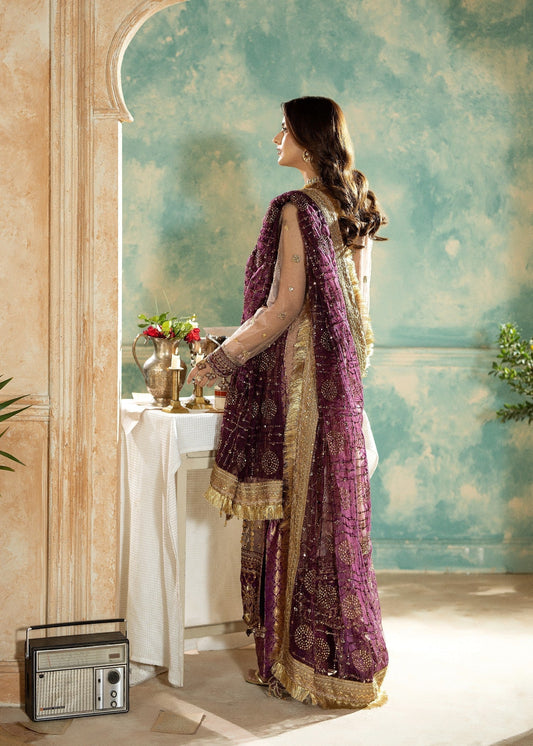 Pakistani Designer Peach Net Salwar Kameez Online in KSA Riyadh Saudi Arabia Oman Bahrain Qatar