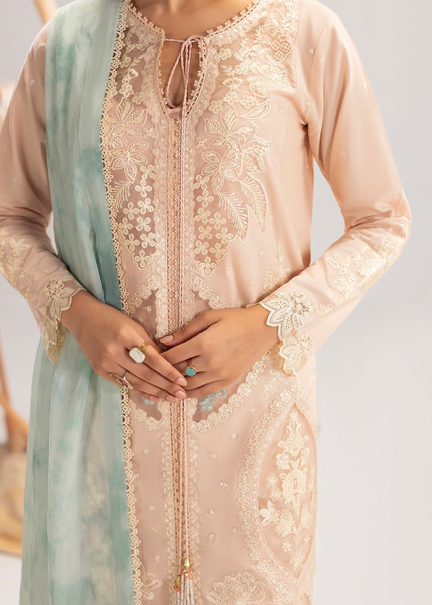Pakistani Designer Peach Orange Lawn Suit Online in UK USA Canada