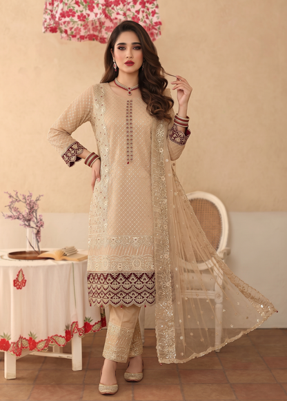 Pakistani Designer Peach Orange Organza Salwar Kameez Online in KSA Riyadh Saudi Arabia Oman Bahrain Qatar