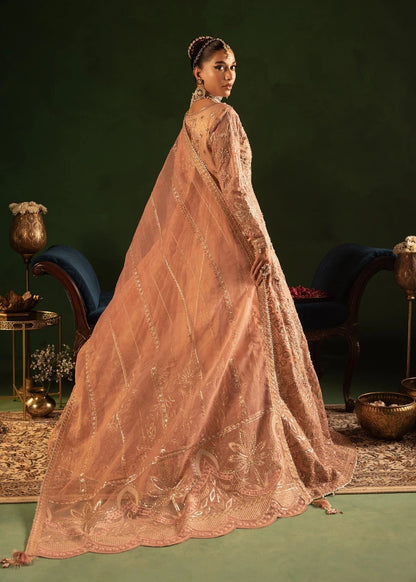 Pakistani Designer Peach Organza Salwar Kameez Online in KSA Riyadh Saudi Arabia Oman Bahrain Qatar