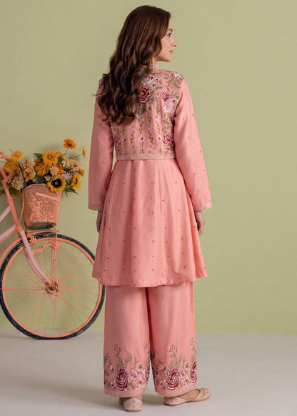 Pakistani Designer Peach Pink Dhanak Salwar Kameez Online in KSA Riyadh Saudi Arabia Oman Bahrain Qatar