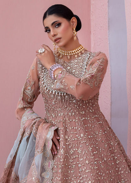 Pakistani Designer Peach Pink Organza Salwar Kameez Online in KSA Riyadh Saudi Arabia Oman Bahrain Qatar