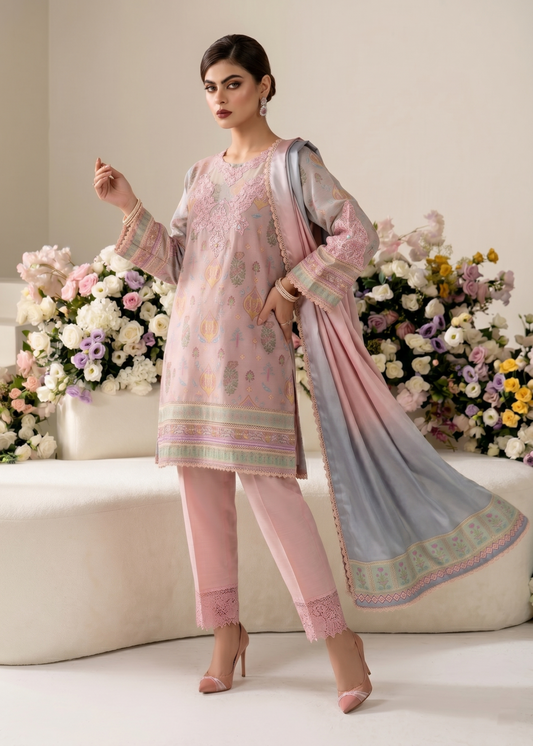 Pakistani Designer Peach Raw Silk Salwar Kameez Online in KSA Riyadh Saudi Arabia Oman Bahrain Qatar