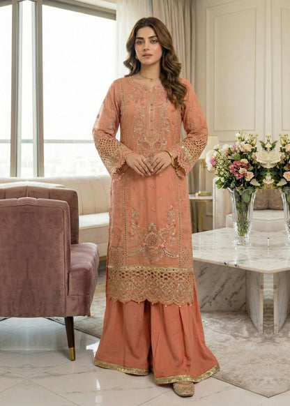 Pakistani Designer Peach Sharara Gharara Online in KSA Riyadh Saudi Arabia Oman Bahrain Qatar