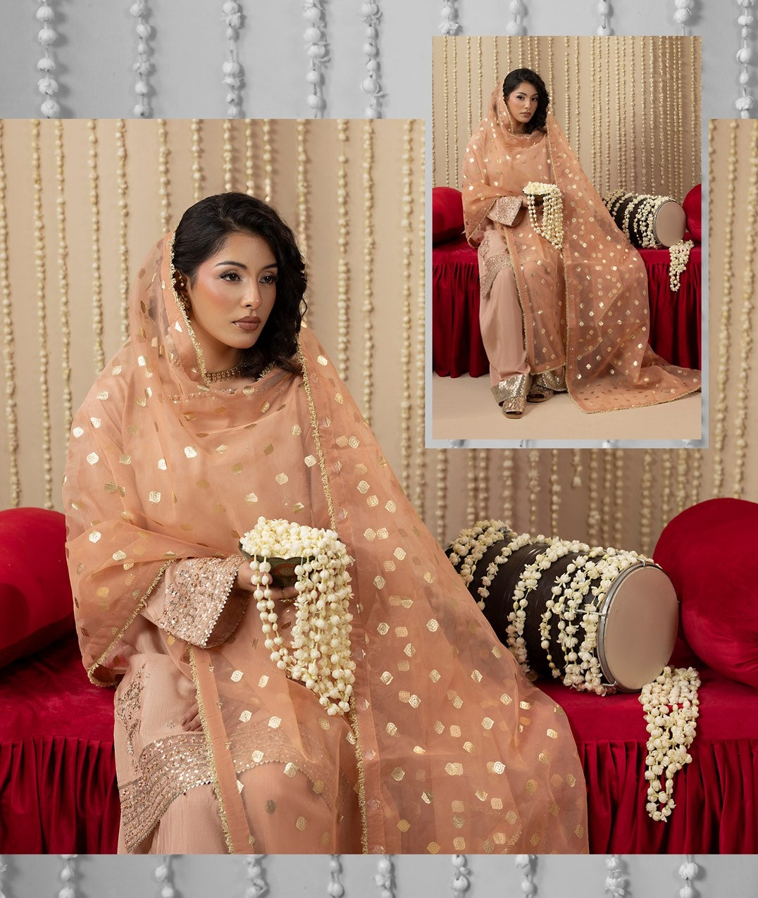 Pakistani Designer Peach Silk Shalwar Kameez Online in KSA Riyadh Saudi Arabia Oman Bahrain Qatar