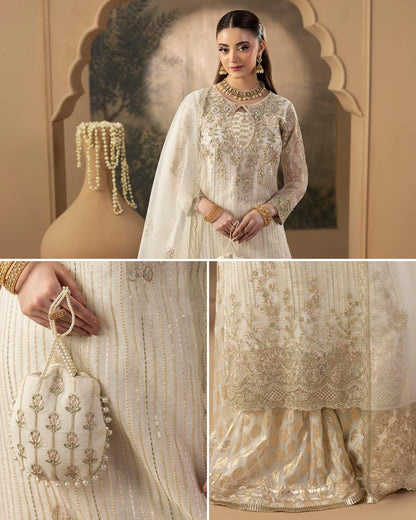 Pakistani Designer Pearl Organza Sharara Suit Online in KSA Riyadh Saudi Arabia Oman Bahrain Qatar