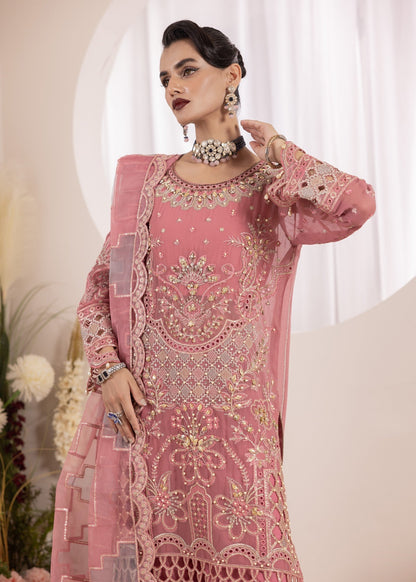 Pakistani Designer Pink Chiffon Embroidered Suit Online in KSA Riyadh Saudi Arabia Oman Bahrain Qatar