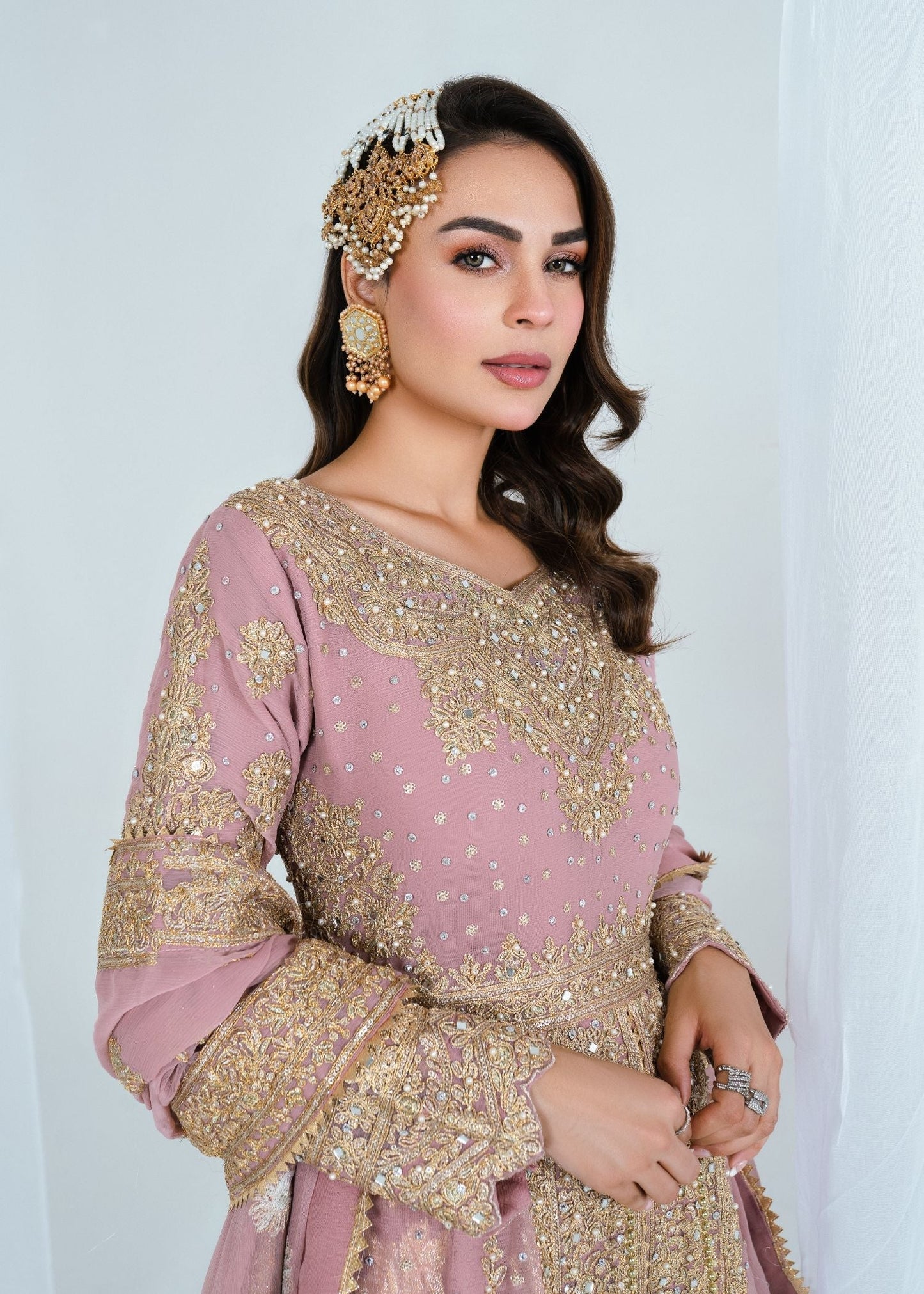 Pakistani Designer Pink Chiffon Maxi Dress Online in KSA Riyadh Saudi Arabia Oman Bahrain Qatar