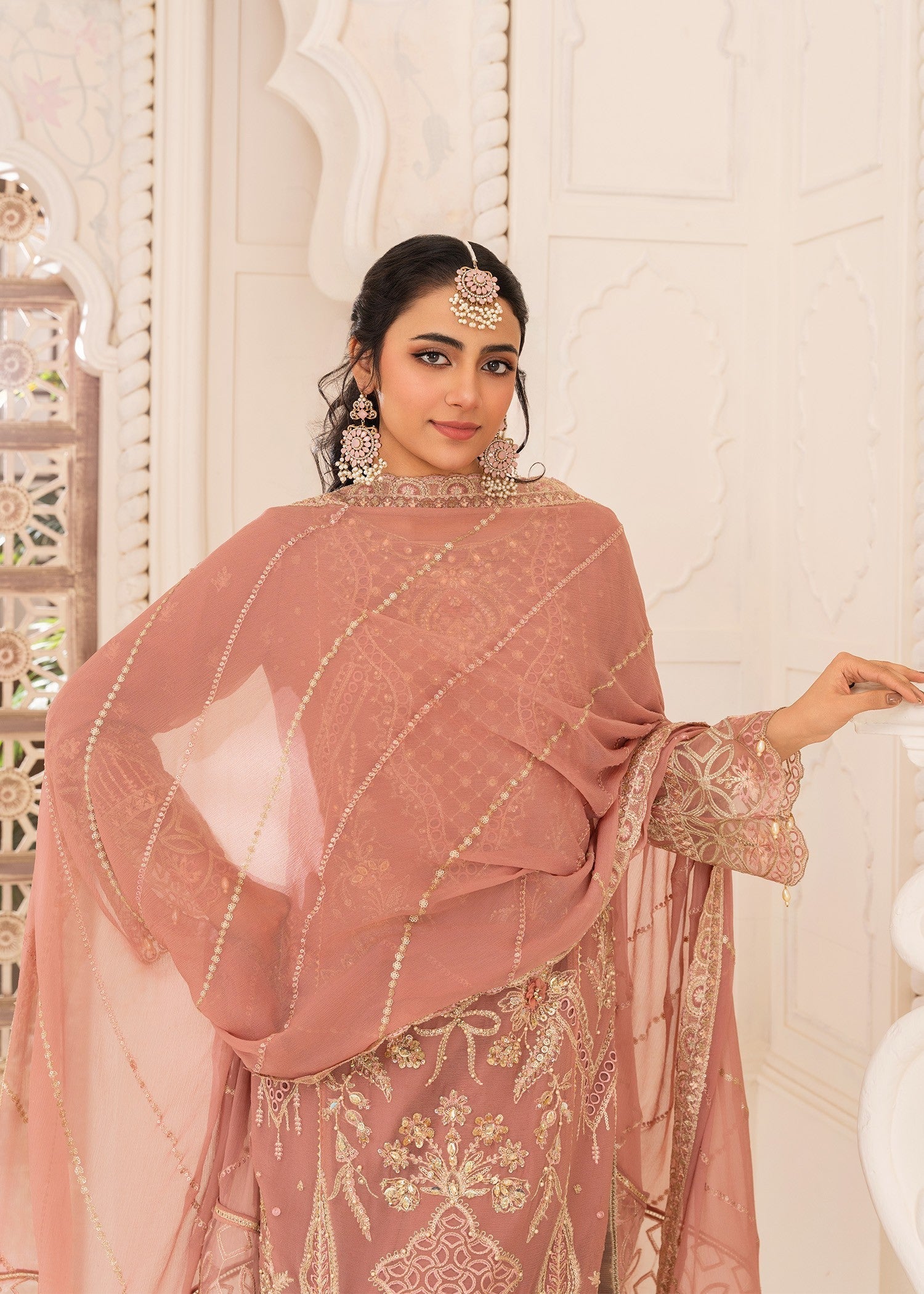 Pakistani Designer Pink Chiffon Salwar Kameez Online in KSA Riyadh Saudi Arabia Oman Bahrain Qatar