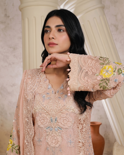 Pakistani Designer Pink Chiffon Salwar Kameez Online in KSA Riyadh Saudi Arabia Oman Bahrain Qatar