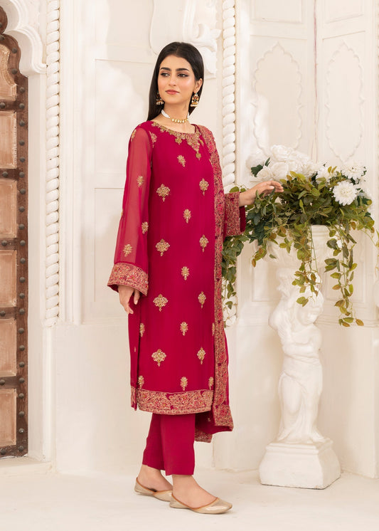 Pakistani Designer Pink Chiffon Salwar Kameez Online in KSA Riyadh Saudi Arabia Oman Bahrain Qatar