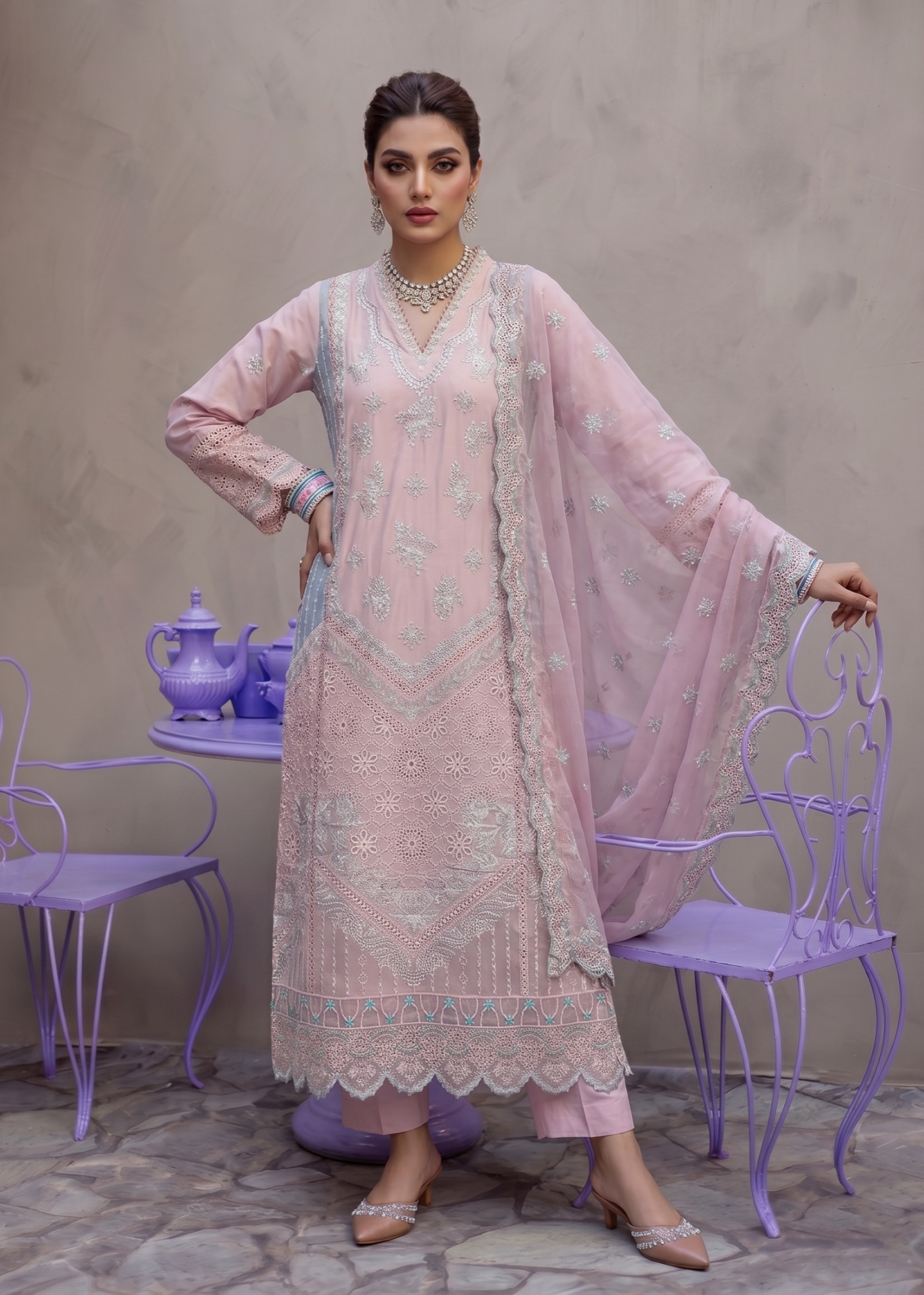 Pakistani Designer Pink Cotton Salwar Kameez Online in KSA Riyadh Saudi Arabia Oman Bahrain Qatar