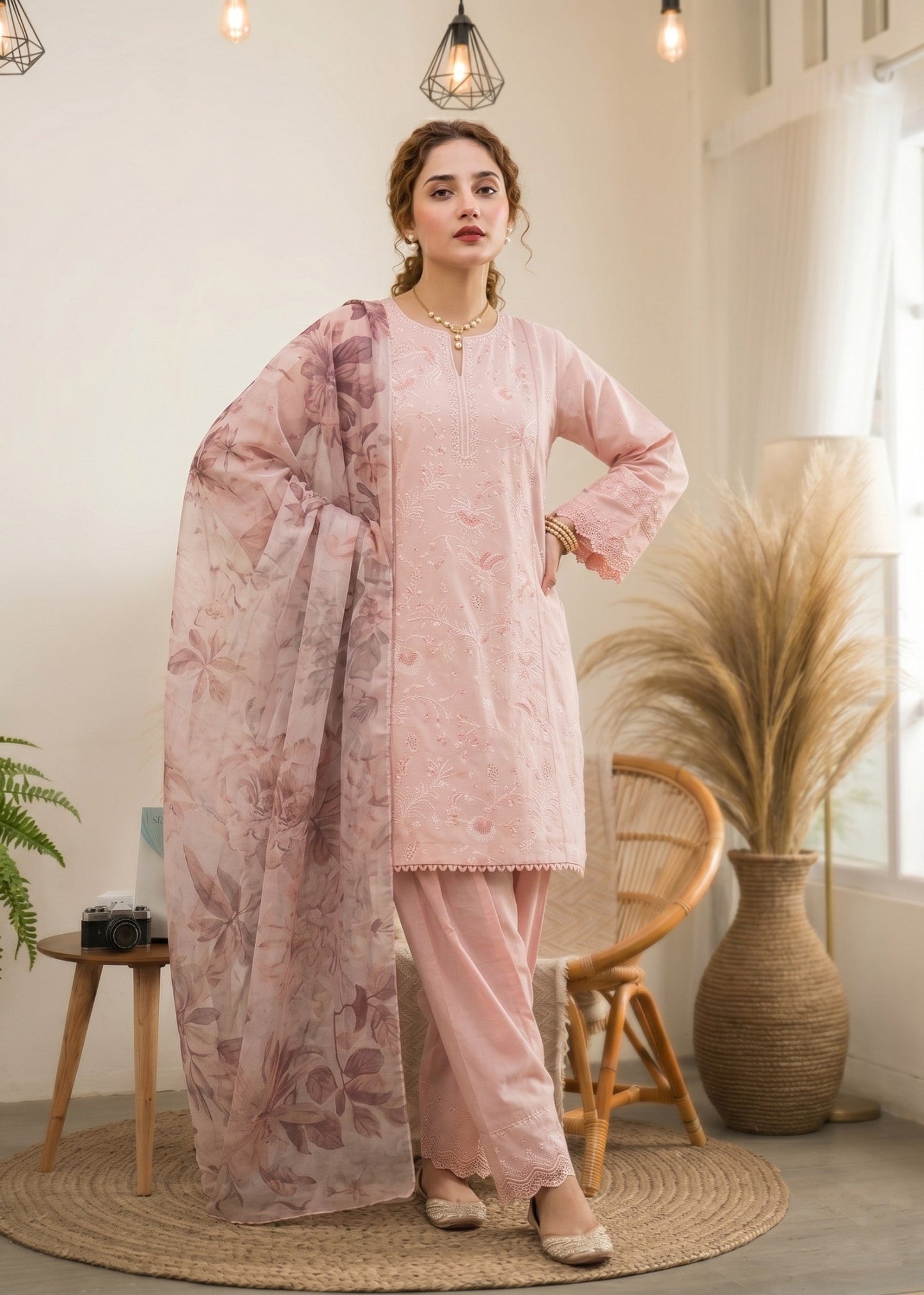 Pakistani Designer Pink Cotton Salwar Kameez Online in KSA Riyadh Saudi Arabia Oman Bahrain Qatar