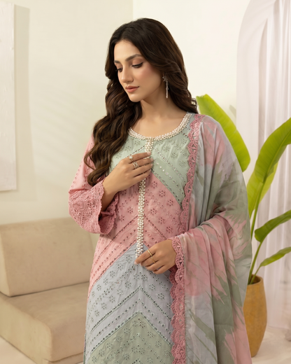 Pakistani Designer Pink Cotton Suit with Dupatta Online in KSA Riyadh Saudi Arabia Oman Bahrain Qatar