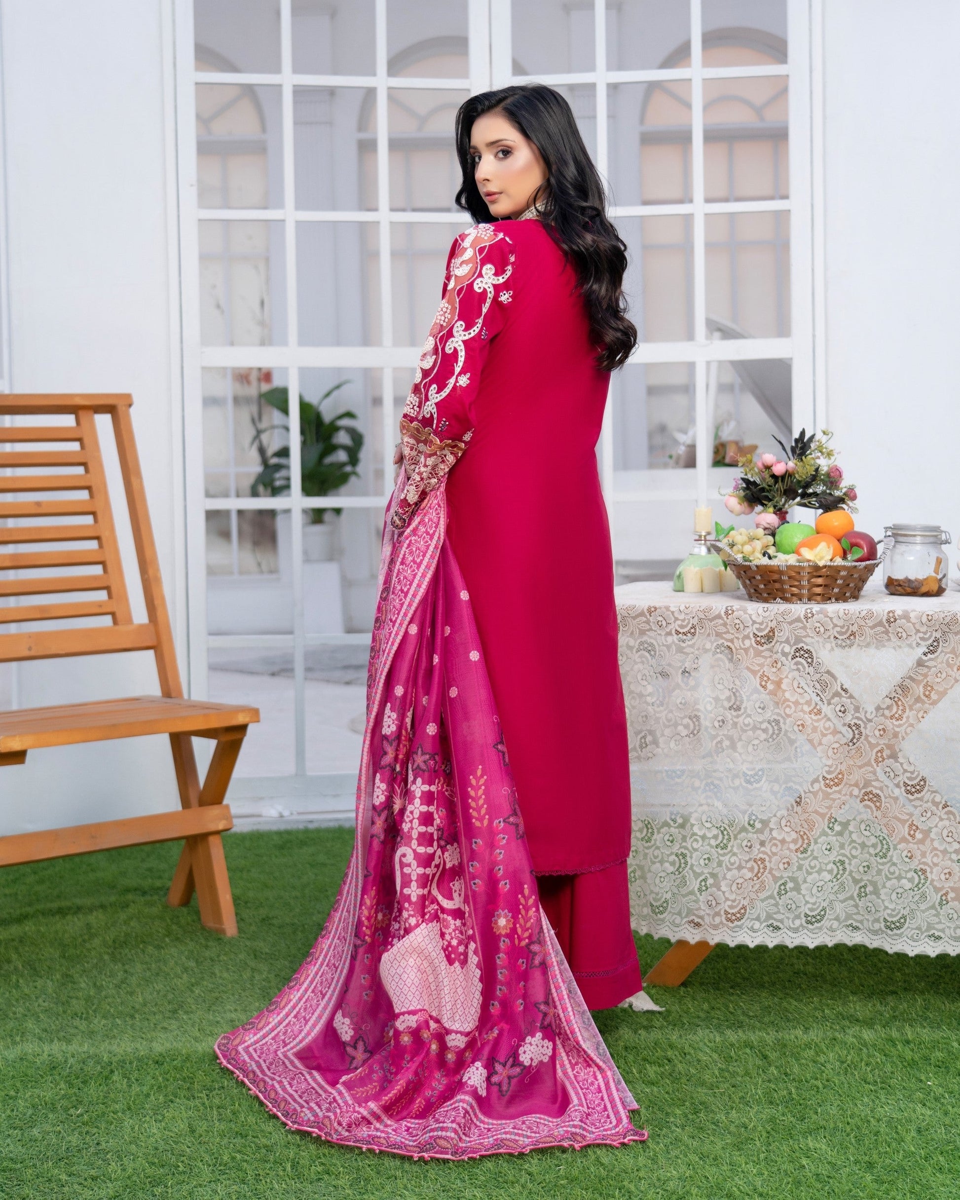 Pakistani Designer Pink Embroidered Cotton Suit Online in KSA Riyadh Saudi Arabia Oman Bahrain Qatar
