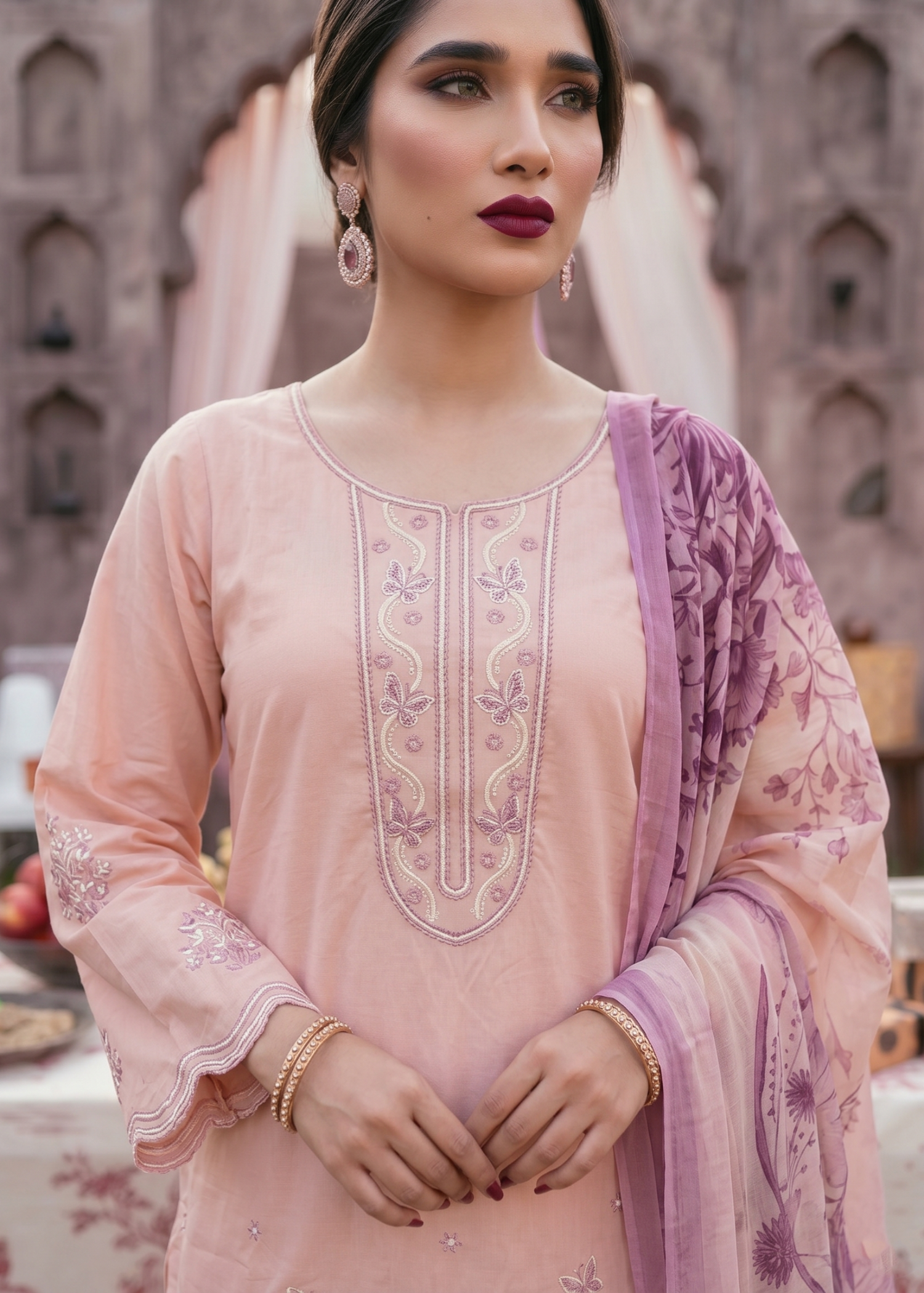 Pakistani Designer Pink Embroidered Lawn Suit Online in KSA Riyadh Saudi Arabia Oman Bahrain Qatar