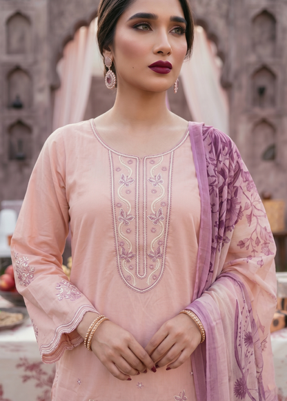 Pakistani Designer Pink Embroidered Lawn Suit Online in KSA Riyadh Saudi Arabia Oman Bahrain Qatar
