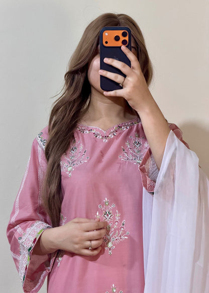 Pakistani Designer Pink Embroidered Lawn Suit Online in UK USA Canada