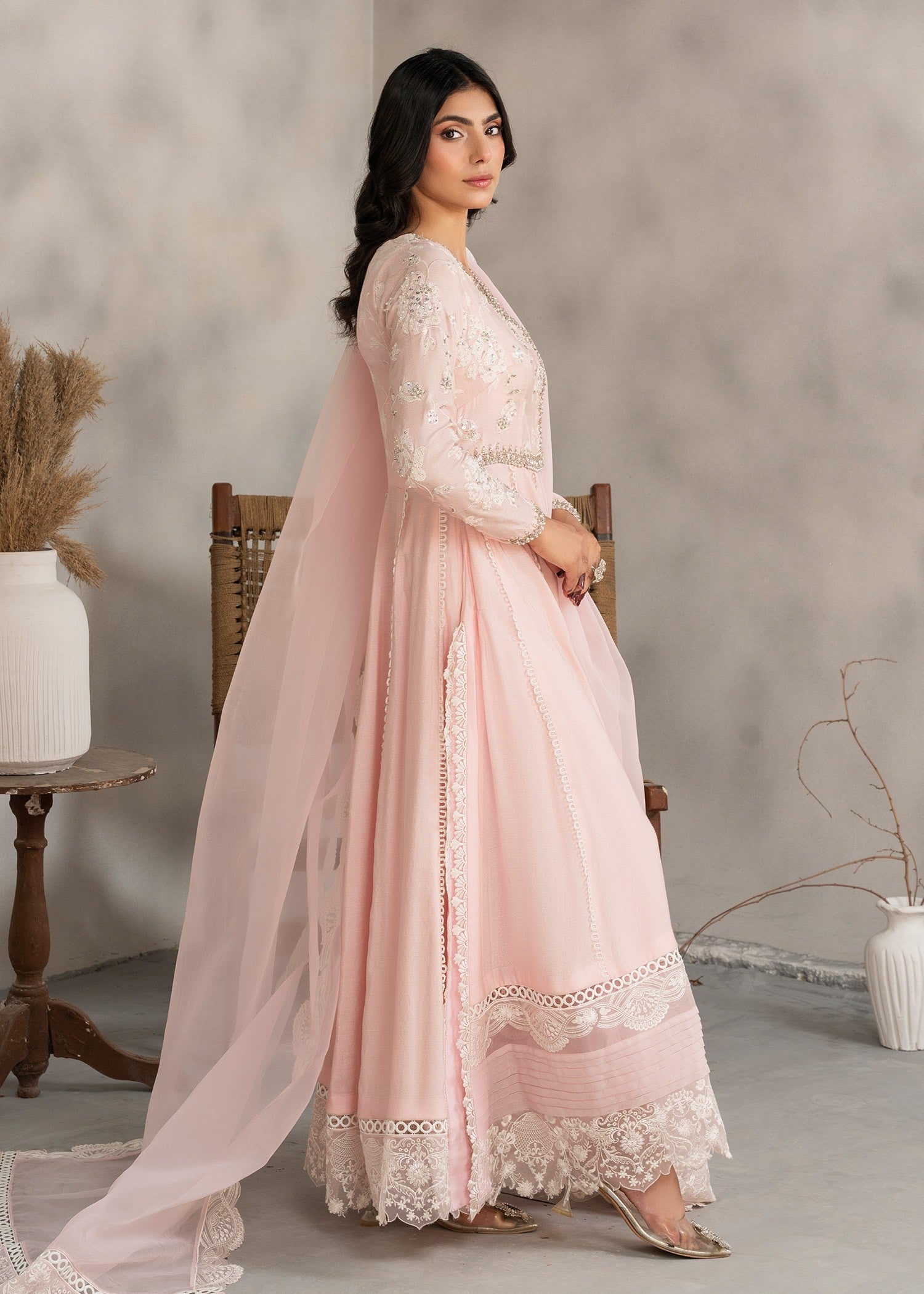 Pakistani Designer Pink Embroidered Pishwas Salwar Kameez Online in KSA Riyadh Saudi Arabia Oman Bahrain Qatar