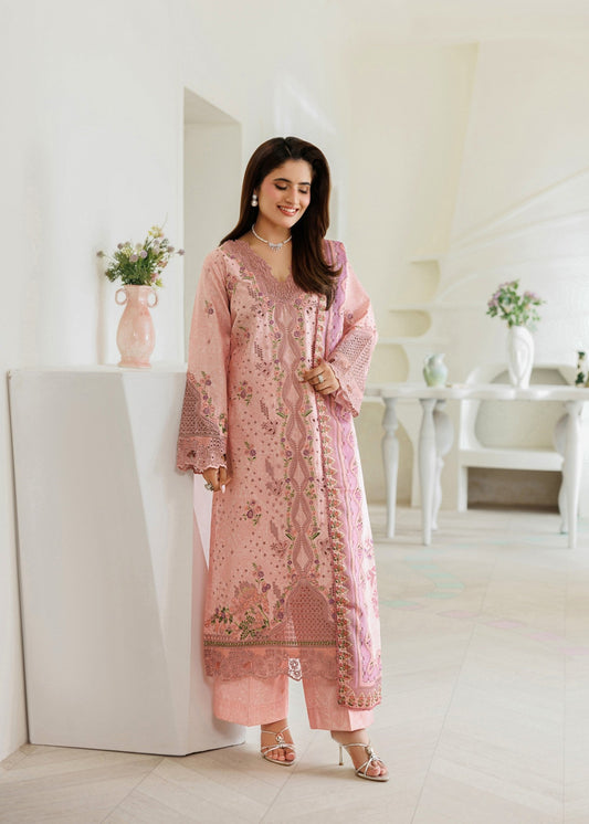 Pakistani Designer Pink Lawn 3 Piece Salwar Kameez Online in KSA Riyadh Saudi Arabia Oman Bahrain Qatar