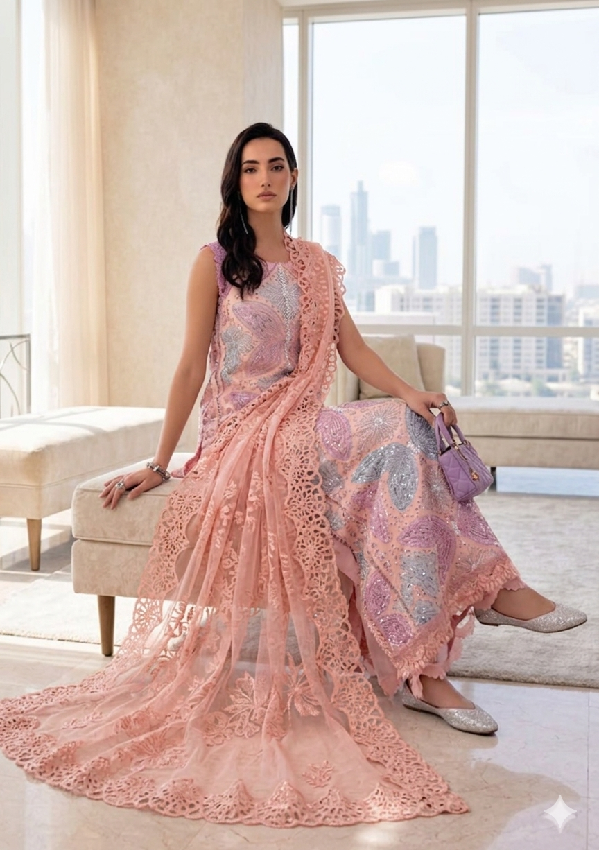 Pakistani Designer Pink Lawn Salwar Kameez Online in KSA Riyadh Saudi Arabia Oman Bahrain Qatar