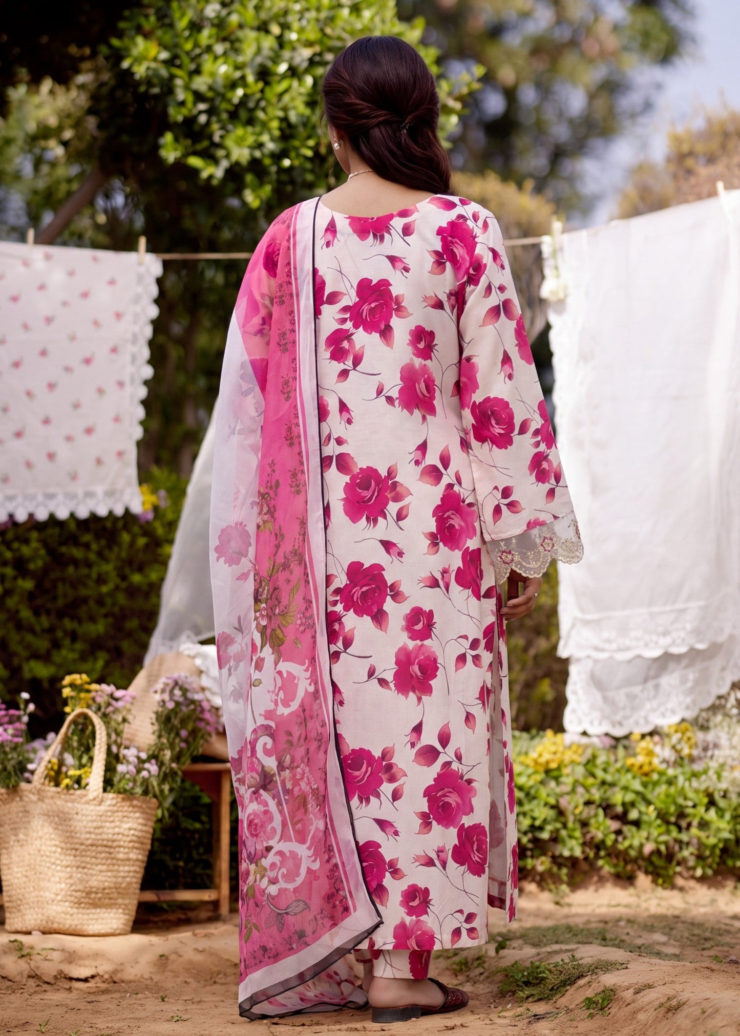 Pakistani Designer Pink Lawn Salwar Kameez Online in KSA Riyadh Saudi Arabia Oman Bahrain Qatar