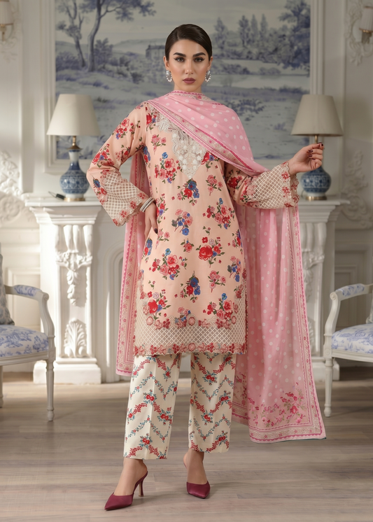 Pakistani Designer Pink Lawn Salwar Kameez Online in KSA Riyadh Saudi Arabia Oman Bahrain Qatar