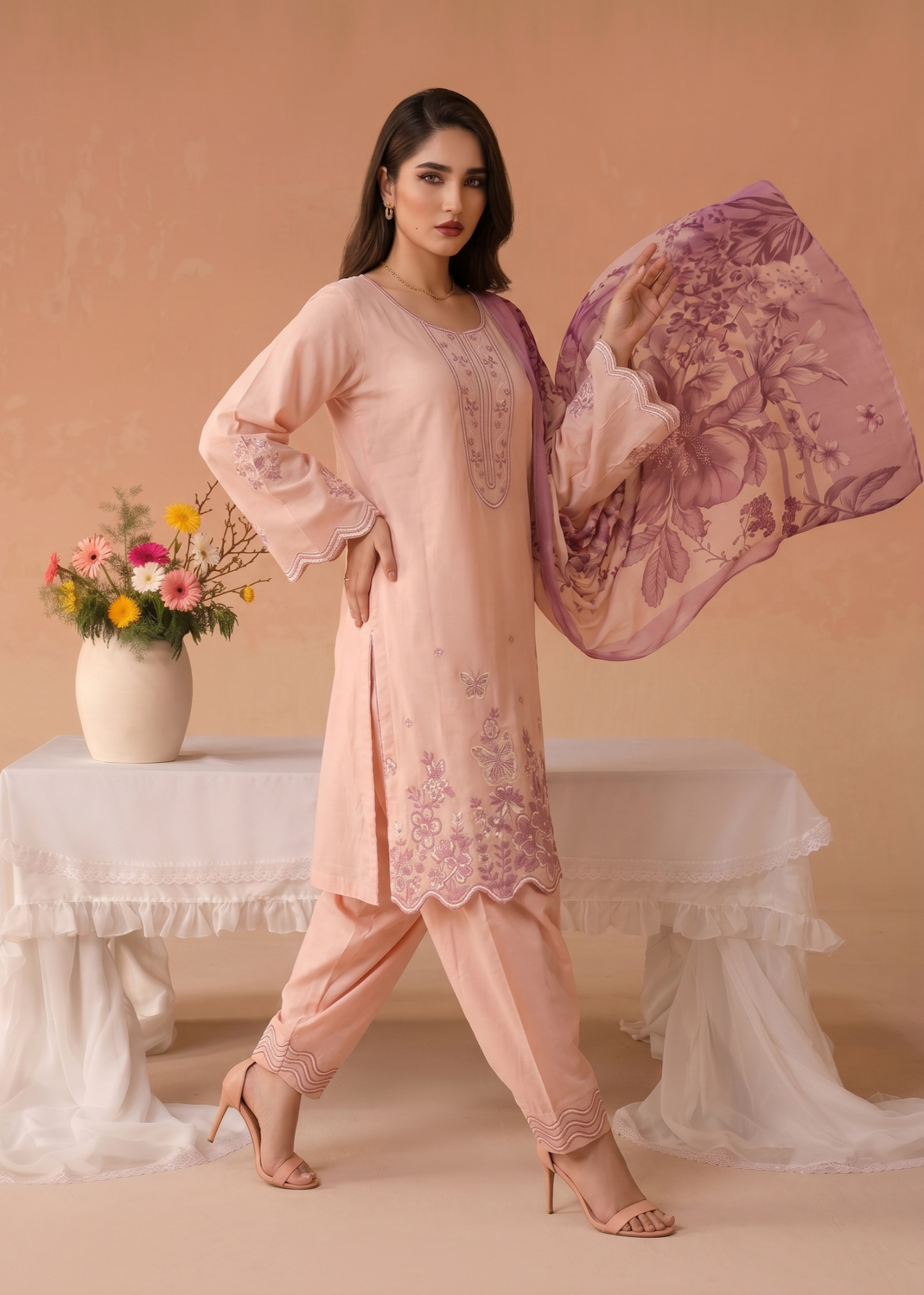 Pakistani Designer Pink Lawn Salwar Kameez Online in KSA Riyadh Saudi Arabia Oman Bahrain Qatar