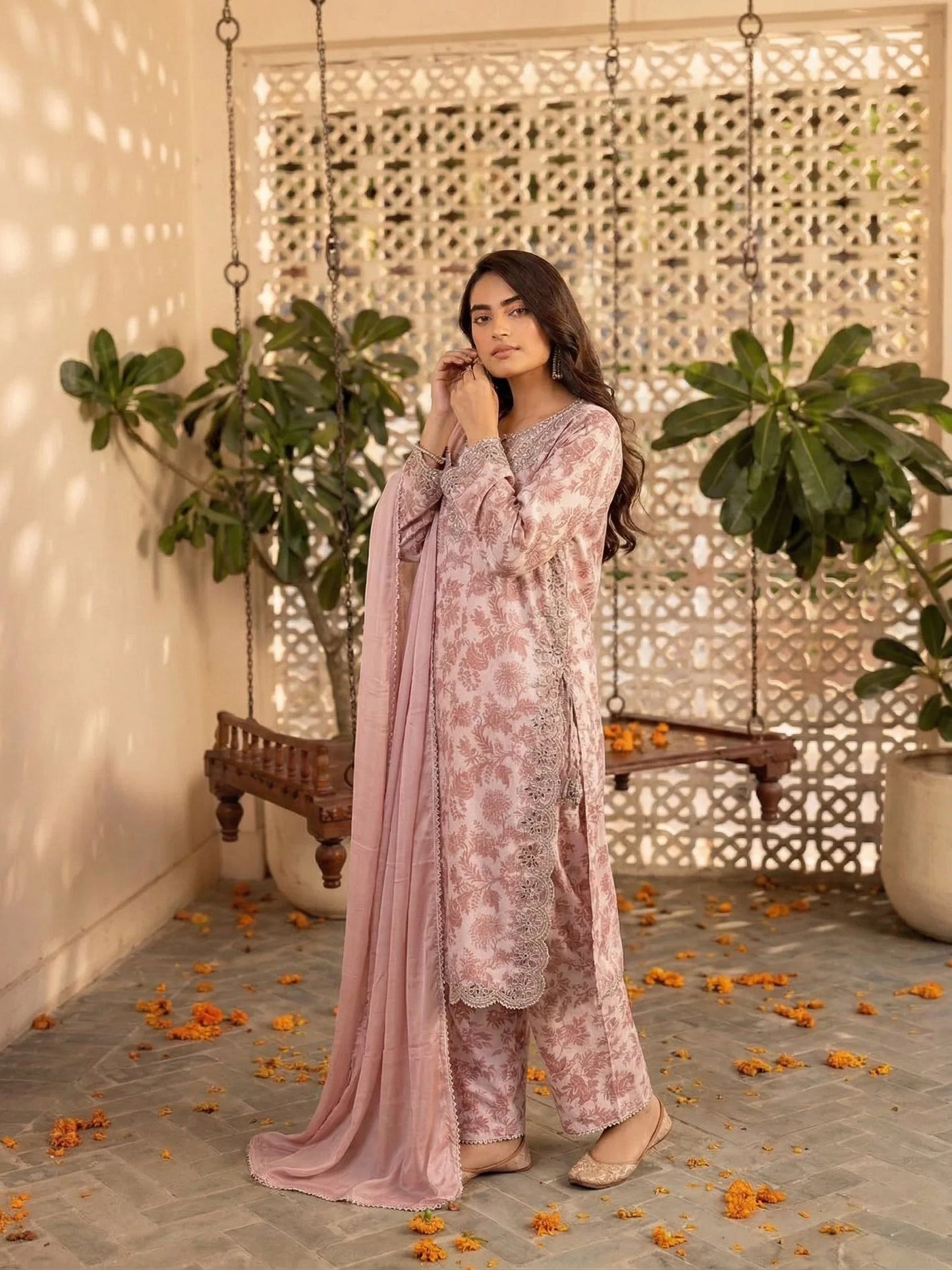 Pakistani Designer Pink Lawn Shalwar Kameez Online in KSA Riyadh Saudi Arabia Oman Bahrain Qatar